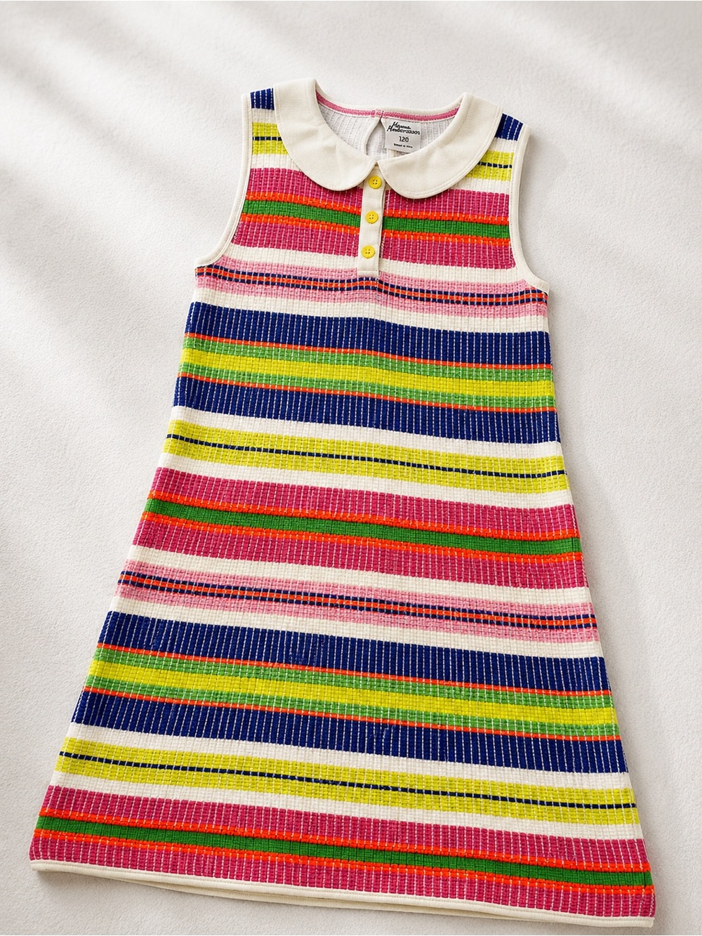 Mini Boden Rainbow Stripe Knit Dress Girls 11-12Y Peter Pan Collar